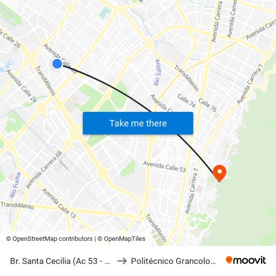 Br. Santa Cecilia (Ac 53 - Kr 77c) to Politécnico Grancolombiano map