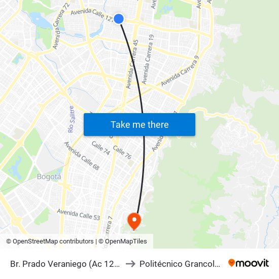 Br. Prado Veraniego (Ac 127 - Kr 51a) to Politécnico Grancolombiano map