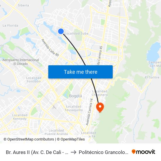 Br. Aures II (Av. C. De Cali - Cl 129d) to Politécnico Grancolombiano map