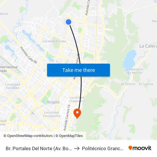 Br. Portales Del Norte (Av. Boyacá - Cl 167) to Politécnico Grancolombiano map