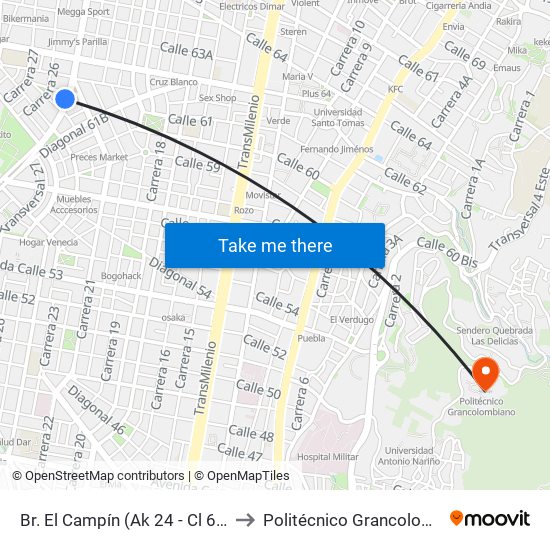 Br. El Campín (Ak 24 - Cl 61d Bis) to Politécnico Grancolombiano map