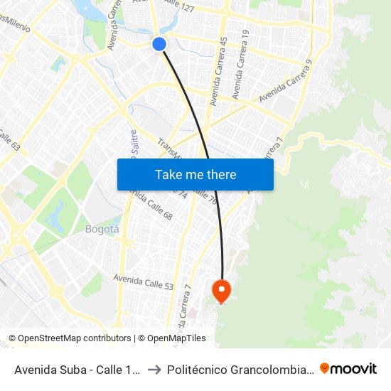 Avenida Suba - Calle 116 to Politécnico Grancolombiano map