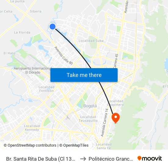 Br. Santa Rita De Suba (Cl 138 - Kr 154a Bis) to Politécnico Grancolombiano map