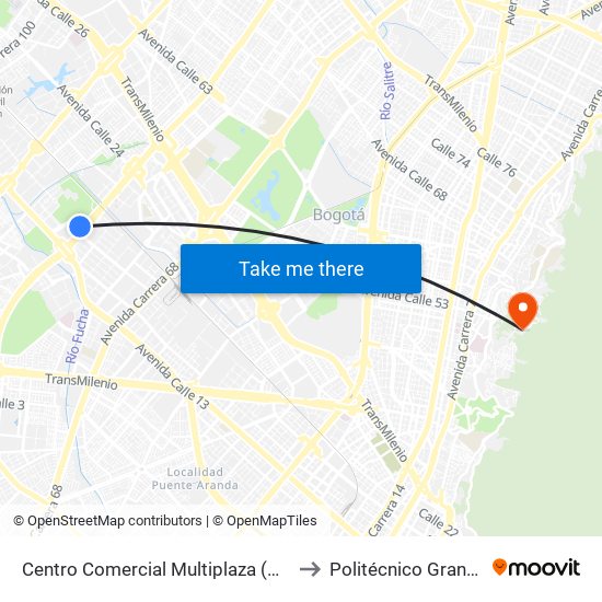 Centro Comercial Multiplaza (Cl 19a - Av. Boyacá) to Politécnico Grancolombiano map