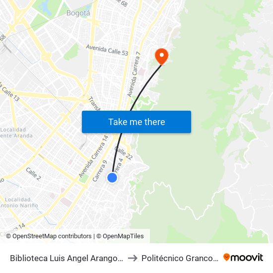 Biblioteca Luis Angel Arango (Kr 4 - Cl 12) to Politécnico Grancolombiano map