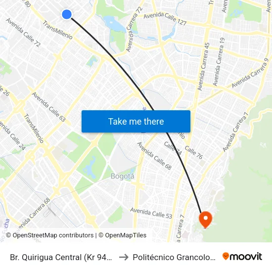 Br. Quirigua Central (Kr 94h - Cl 84) to Politécnico Grancolombiano map