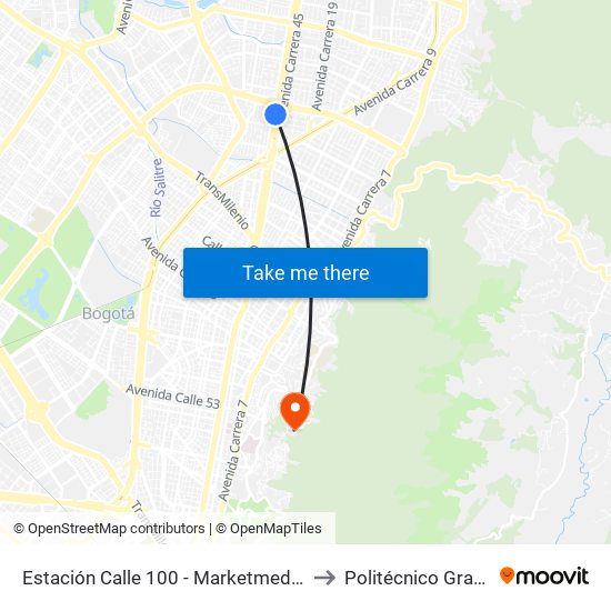 Estación Calle 100 - Marketmedios (Auto Norte - Cl 95) to Politécnico Grancolombiano map