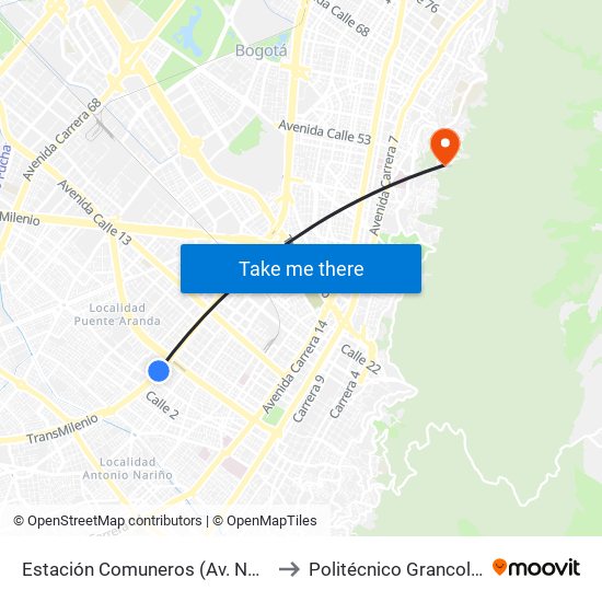 Estación Comuneros (Av. NQS - Cl 4 Bis) to Politécnico Grancolombiano map