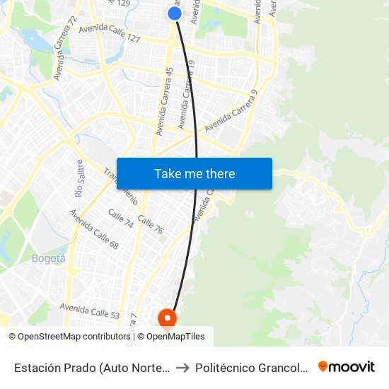 Estación Prado (Auto Norte - Cl 128a) to Politécnico Grancolombiano map