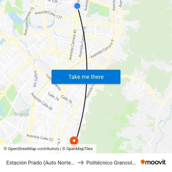 Estación Prado (Auto Norte - Cl 128a) to Politécnico Grancolombiano map