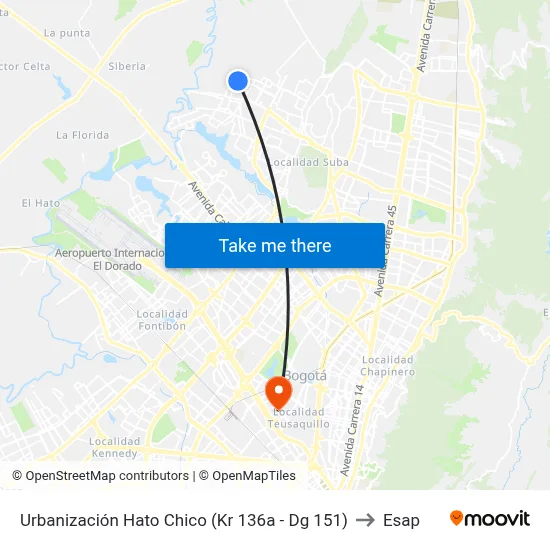 Urbanización Hato Chico (Kr 136a - Dg 151) to Esap map