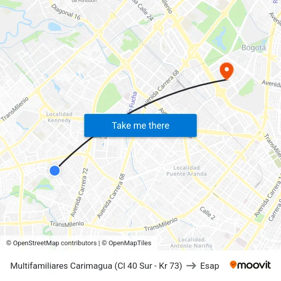 Multifamiliares Carimagua (Cl 40 Sur - Kr 73) to Esap map