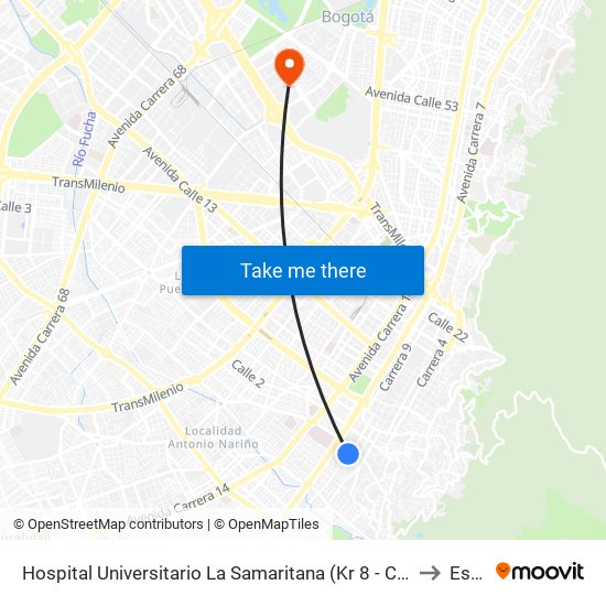 Hospital Universitario La Samaritana (Kr 8 - Cl 0 Sur) to Esap map