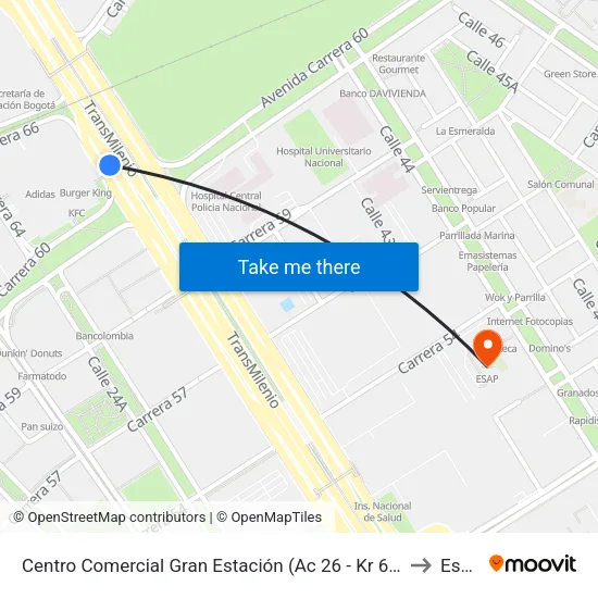 Centro Comercial Gran Estación (Ac 26 - Kr 60) to Esap map