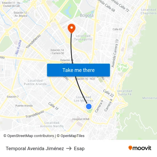 Temporal Avenida Jiménez to Esap map
