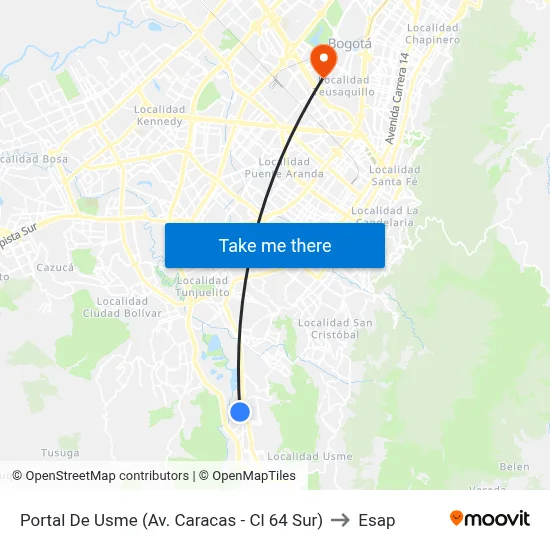 Portal De Usme (Av. Caracas - Cl 64 Sur) to Esap map