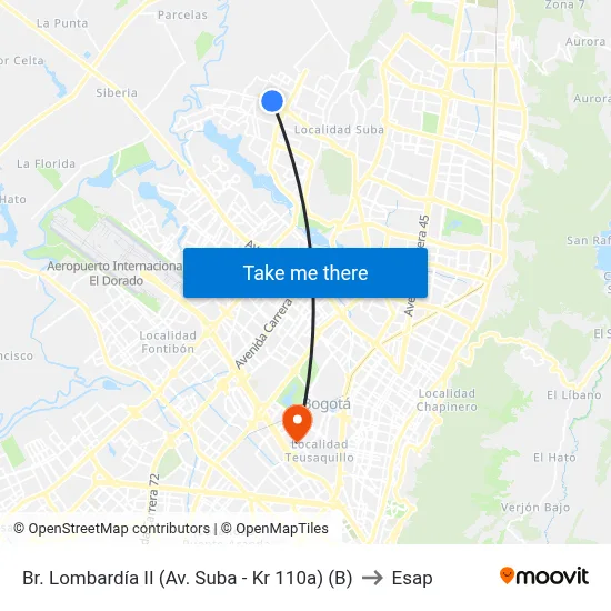 Br. Lombardía II (Av. Suba - Kr 110a) (B) to Esap map