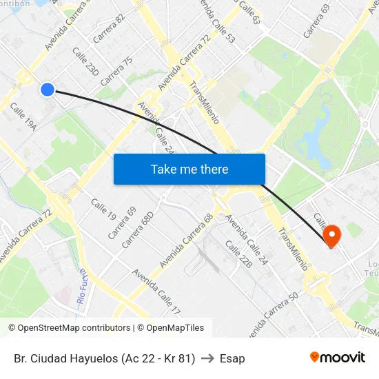 Br. Ciudad Hayuelos (Ac 22 - Kr 81) to Esap map