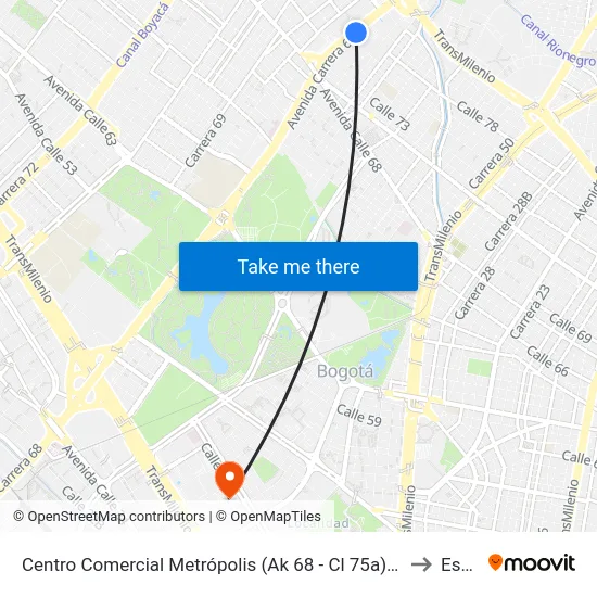 Centro Comercial Metrópolis (Ak 68 - Cl 75a) (C) to Esap map