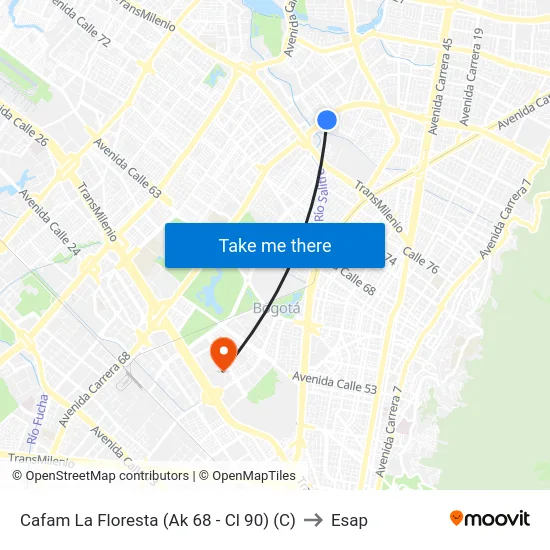 Cafam La Floresta (Ak 68 - Cl 90) (C) to Esap map