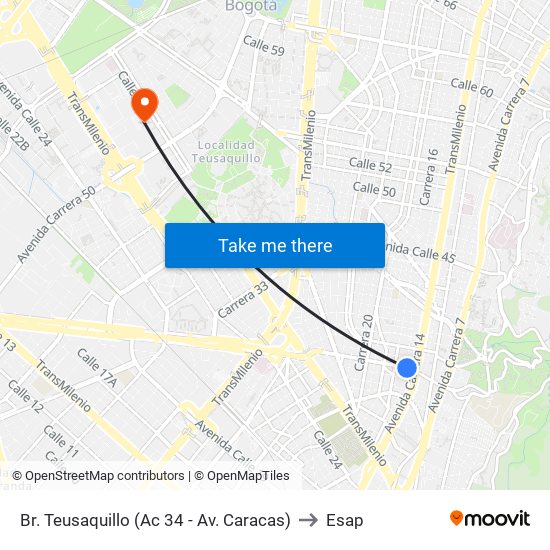 Br. Teusaquillo (Ac 34 - Av. Caracas) to Esap map