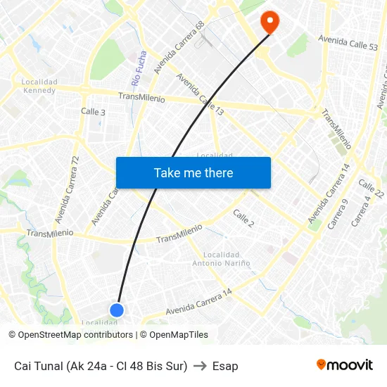 Cai Tunal (Ak 24a - Cl 48 Bis Sur) to Esap map
