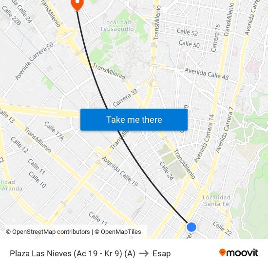 Plaza Las Nieves (Ac 19 - Kr 9) (A) to Esap map