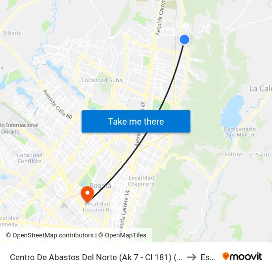 Centro De Abastos Del Norte (Ak 7 - Cl 181) (A) to Esap map
