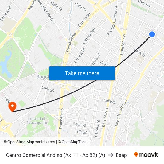 Centro Comercial Andino (Ak 11 - Ac 82) (A) to Esap map