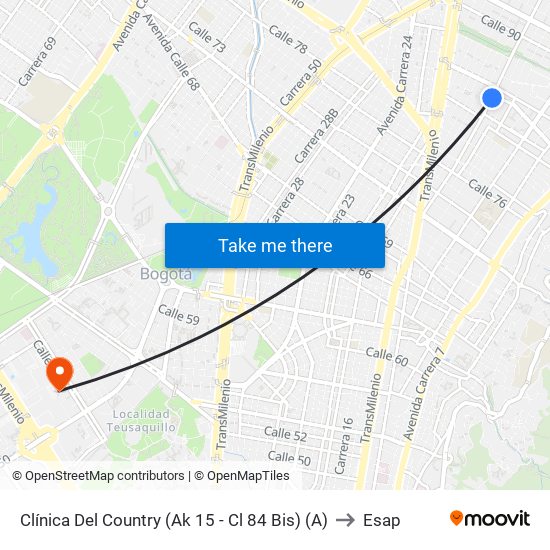 Clínica Del Country (Ak 15 - Cl 84 Bis) (A) to Esap map
