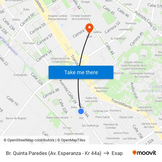 Br. Quinta Paredes (Av. Esperanza - Kr 44a) to Esap map