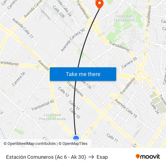 Estación Comuneros (Ac 6 - Ak 30) to Esap map