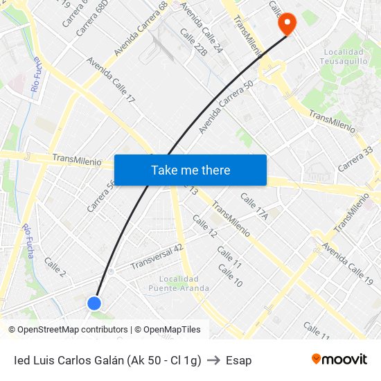 Ied Luis Carlos Galán (Ak 50 - Cl 1g) to Esap map