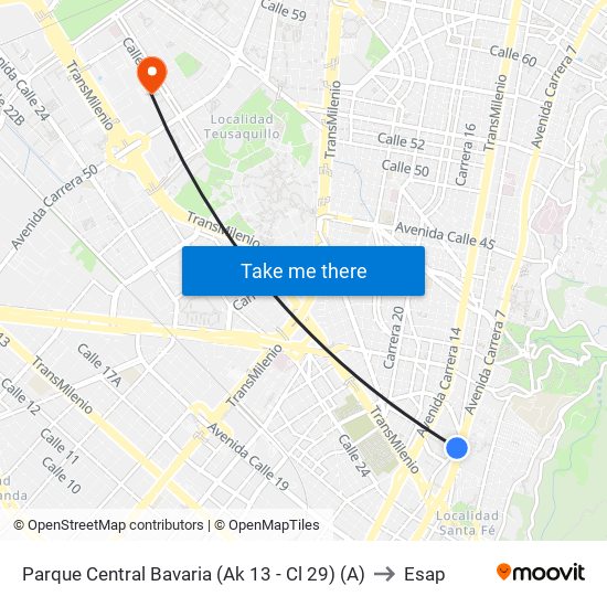 Parque Central Bavaria (Ak 13 - Cl 29) (A) to Esap map