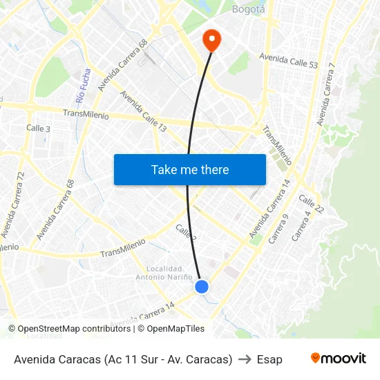 Avenida Caracas (Ac 11 Sur - Av. Caracas) to Esap map