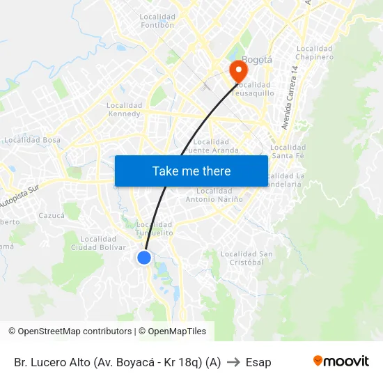 Br. Lucero Alto (Av. Boyacá - Kr 18q) (A) to Esap map
