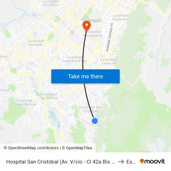 Hospital San Cristóbal (Av. V/cio - Cl 42a Bis Sur) to Esap map