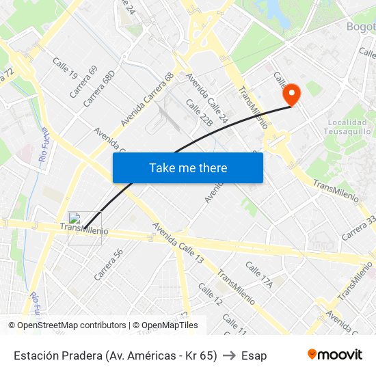 Estación Pradera (Av. Américas - Kr 65) to Esap map