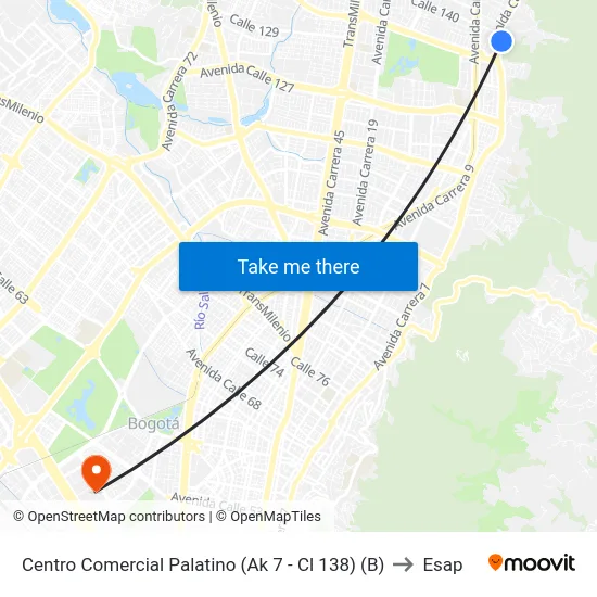 Centro Comercial Palatino (Ak 7 - Cl 138) (B) to Esap map