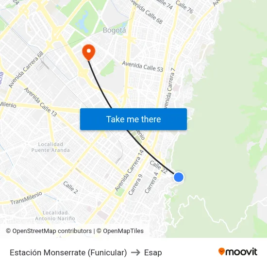 Estación Monserrate (Funicular) to Esap map