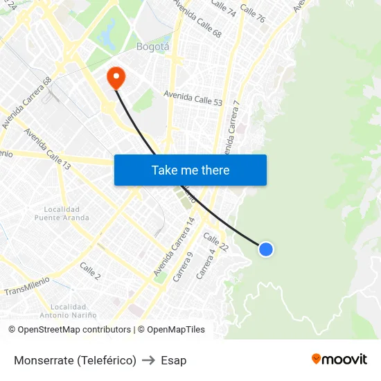 Monserrate (Teleférico) to Esap map