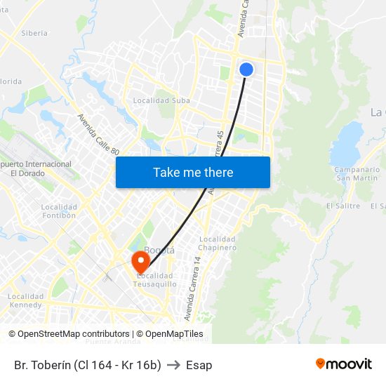 Br. Toberín (Cl 164 - Kr 16b) to Esap map