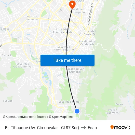 Br. Tihuaque (Av. Circunvalar - Cl 87 Sur) to Esap map