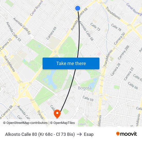 Alkosto Calle 80 (Kr 68c - Cl 73 Bis) to Esap map