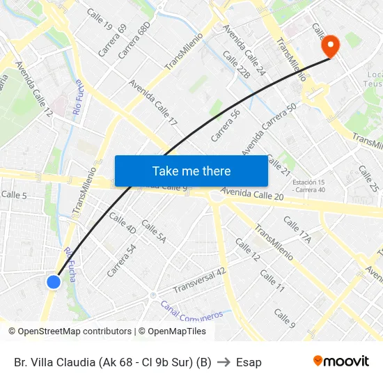 Br. Villa Claudia (Ak 68 - Cl 9b Sur) (B) to Esap map