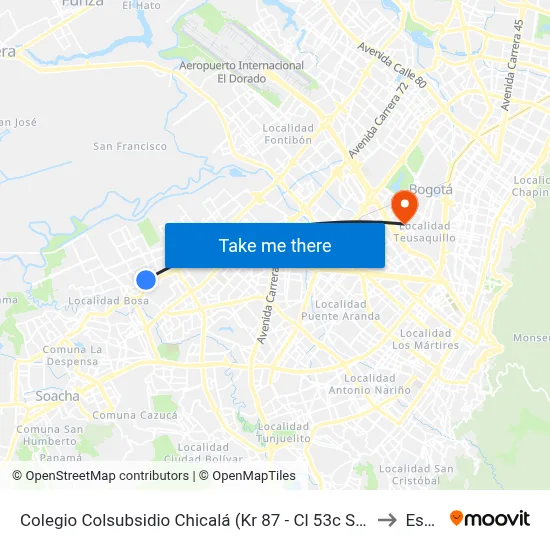Colegio Colsubsidio Chicalá (Kr 87 - Cl 53c Sur) to Esap map