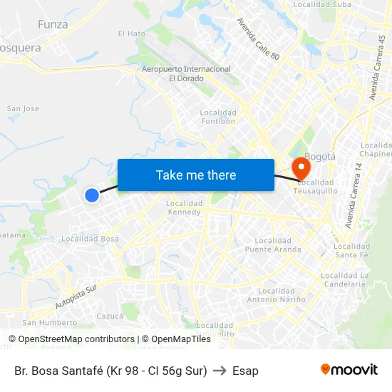 Br. Bosa Santafé (Kr 98 - Cl 56g Sur) to Esap map