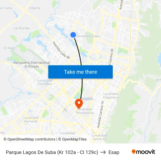 Parque Lagos De Suba (Kr 102a - Cl 129c) to Esap map