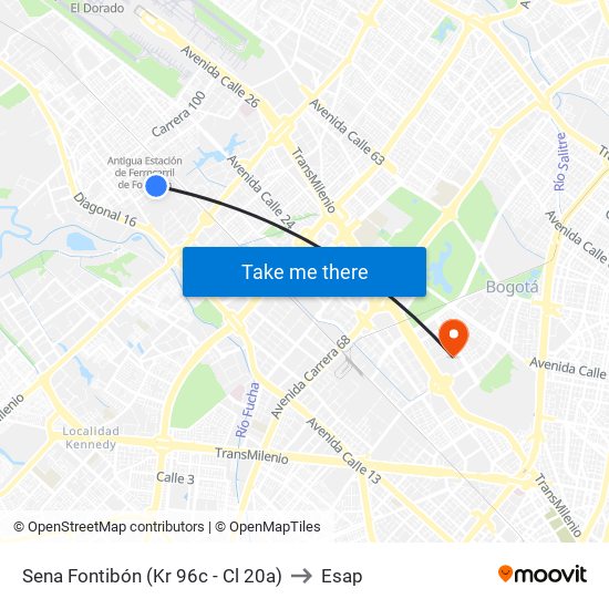 Sena Fontibón (Kr 96c - Cl 20a) to Esap map