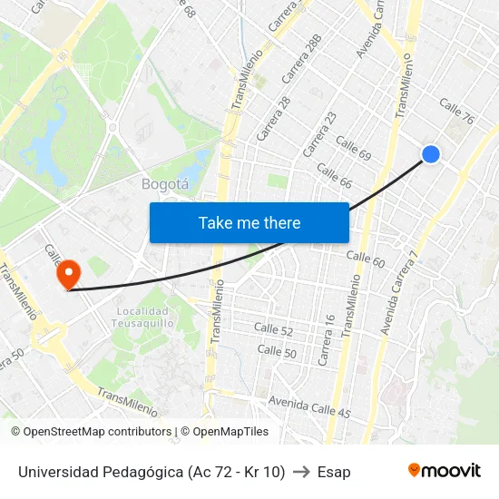 Universidad Pedagógica (Ac 72 - Kr 10) to Esap map